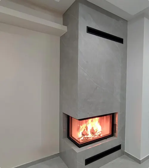Minimalist Corner Concrete Fireplace