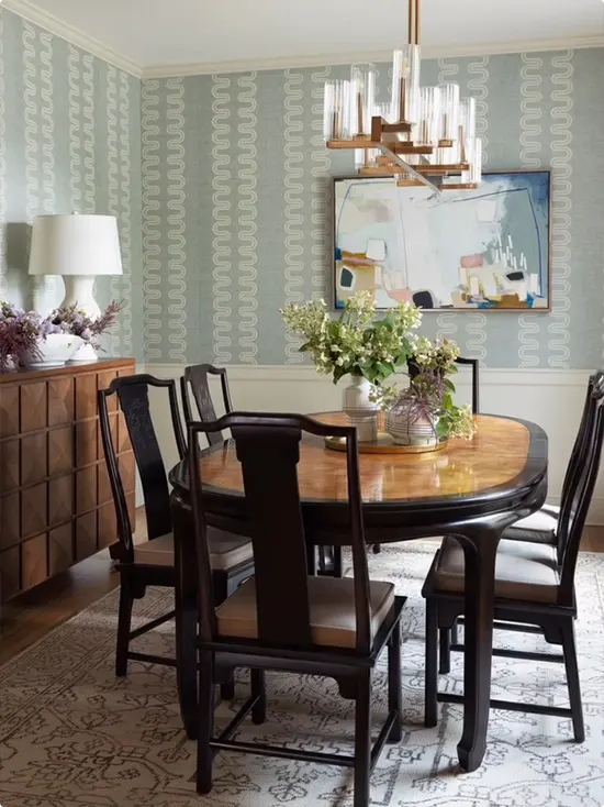 Asian-Inspired Sage Green Wave Wallpaper
