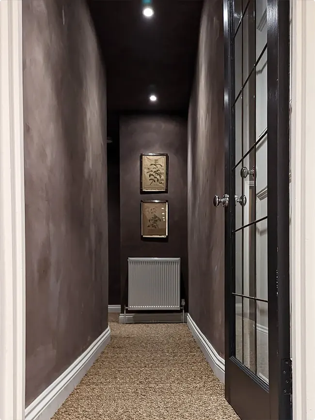 Botanical Prints in a Chocolate Brown Hallway