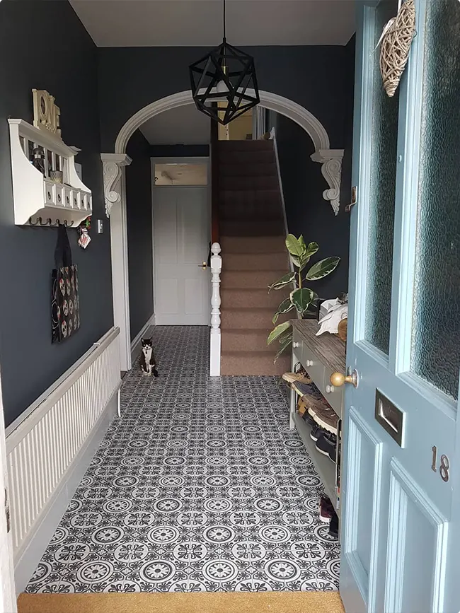Charcoal Hallway with Patterned Tile