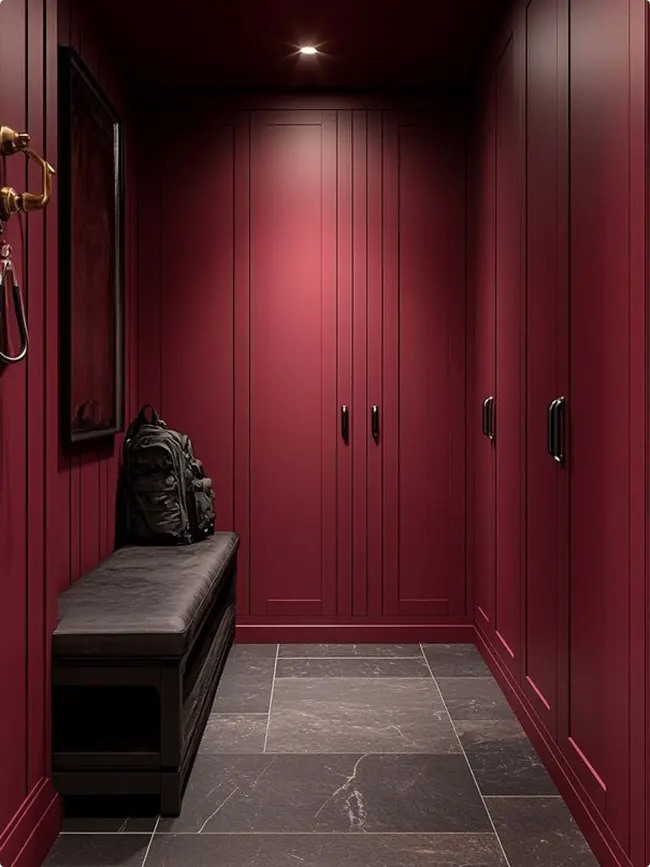 Deep Red Hallway Storage