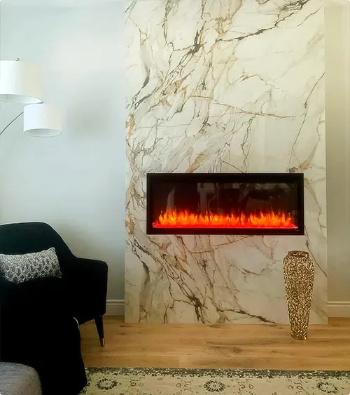 Fireplace Design in Gold-Veined Marble for a Statement Wall