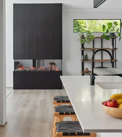 Greenery on a Black Electric Fireplace Divider