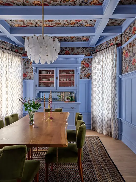 Maximalist Wildflower Wallpaper with Periwinkle Trim