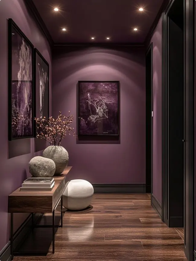 Moody Purple Hallway Gallery Wall