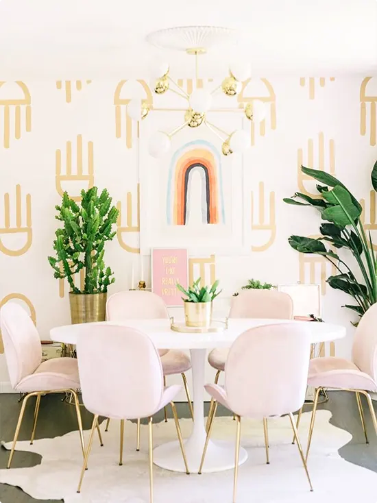 Retro Wallpaper in Gold and Blush Pink