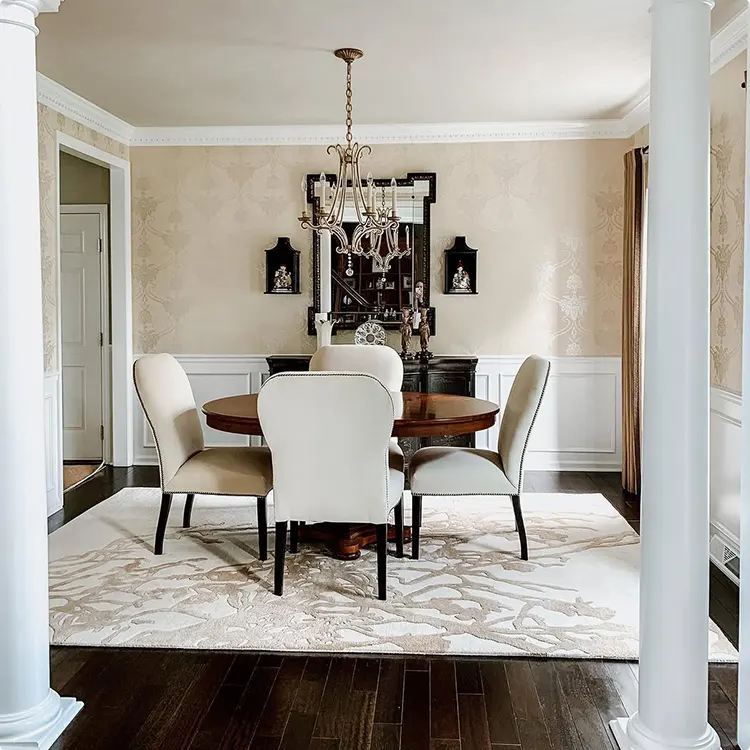 Soft Cream Damask Wallpaper with White Columns