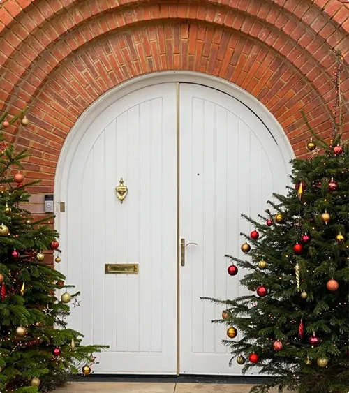 Vertical Plank Double Doors with Holiday Decor