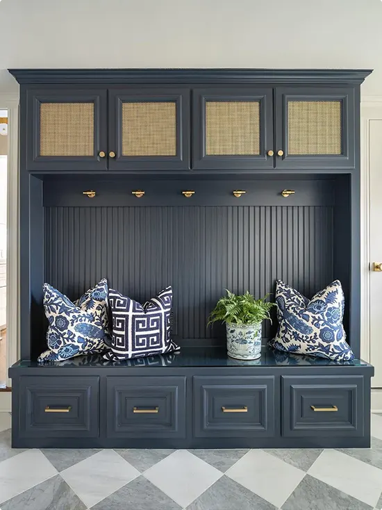 Deep Navy Built-In Mudroom Unit