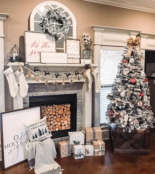 Farmhouse Mantel with Flocking