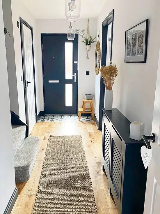 Navy Entry Hall With Wicker Console