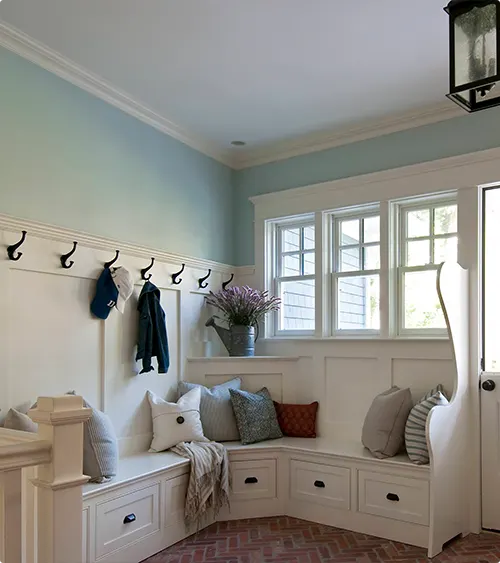Soft Blue Mudroom Bench