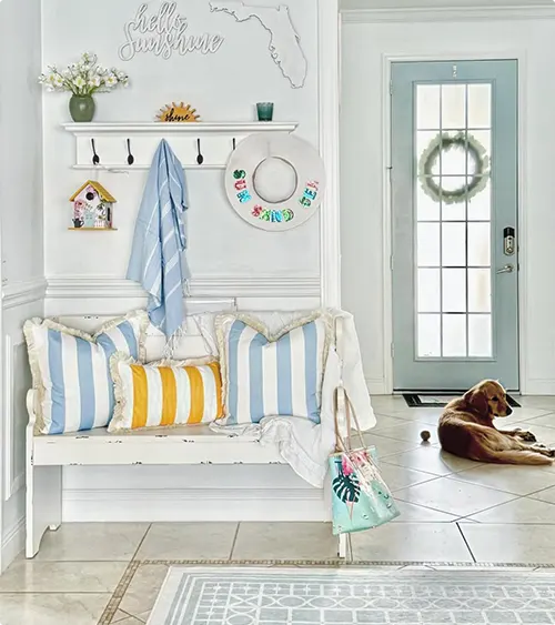 Striped Pillows in a Coastal Entryway