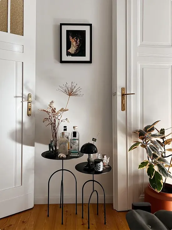 Two Mismatched Black Iron Side Tables