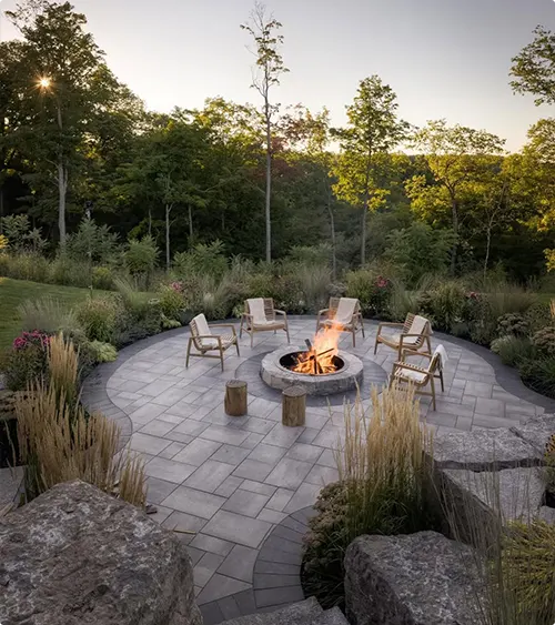 Circular Paver Patio in Prairie Grasses