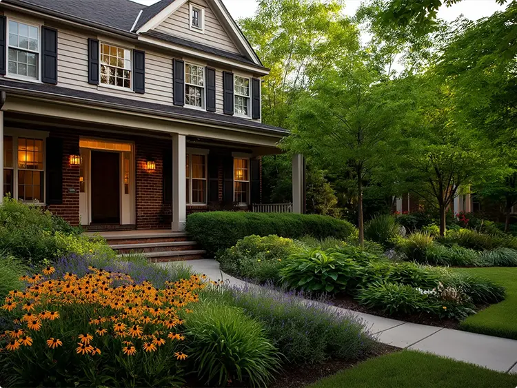 Curved Layered Evening Landscape Beds