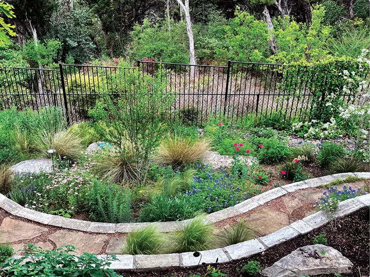 Curved Stone Bed with Grasses and Wildflowers