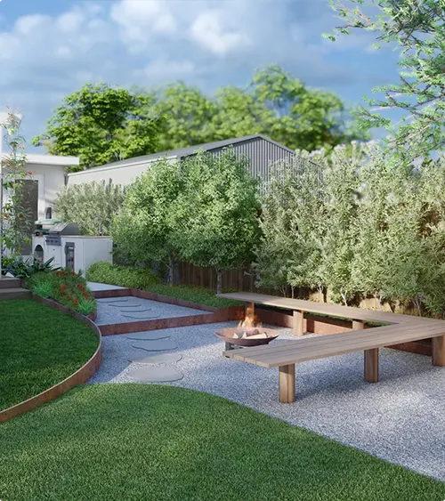 Gravel Courtyard With Triangular Fire Pit