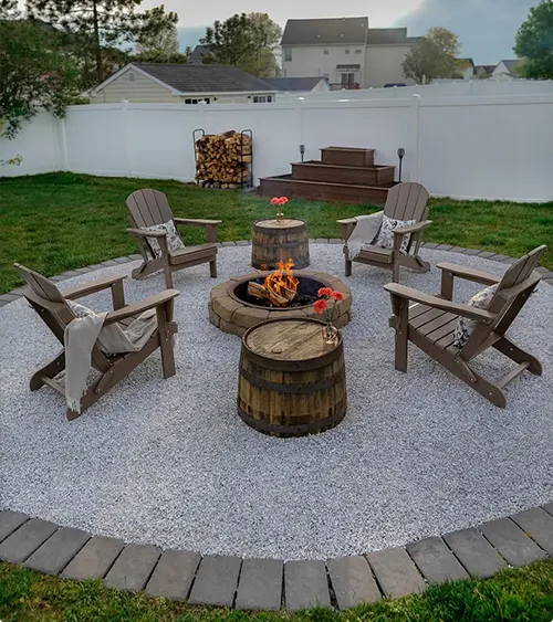 Rustic Barrel Tables Gravel Patio