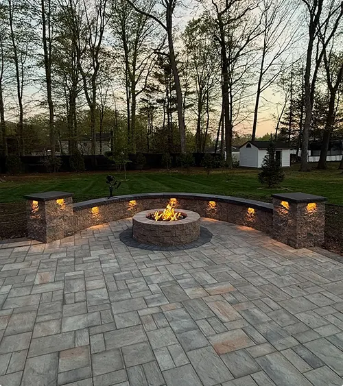 Wall Integrated Lighting for a Low Curved Stone Paver Patio