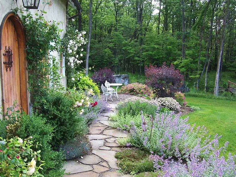 Arched Storybook Door Along a Stone Path