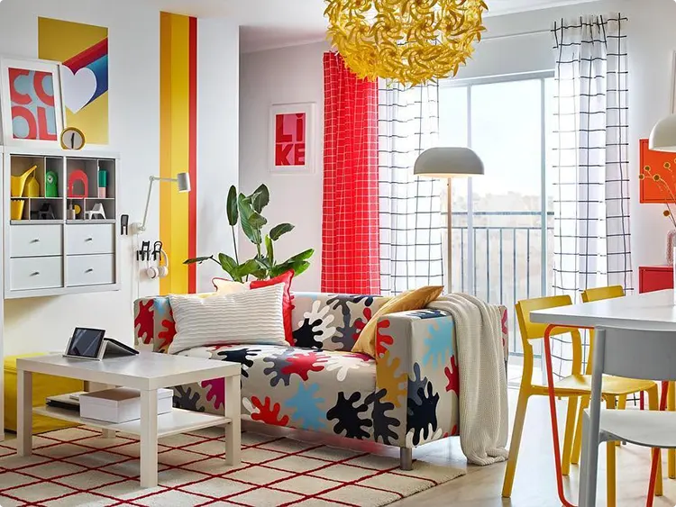 Bold Splatter Sofa with Yellow Pendant