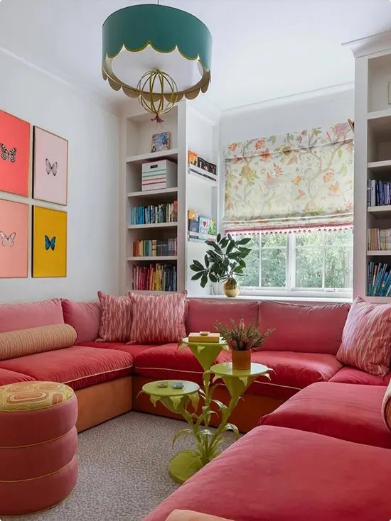 Coral-Red Sectional and Butterfly Art