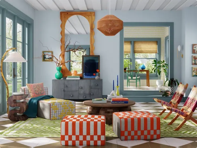 Eclectic Blue Living Room