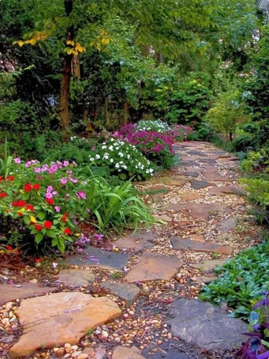 Flagstone Path Through a Flower Garden