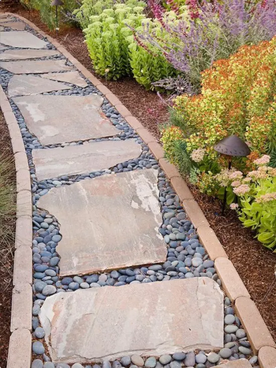 Flagstone Path with River Pebbles