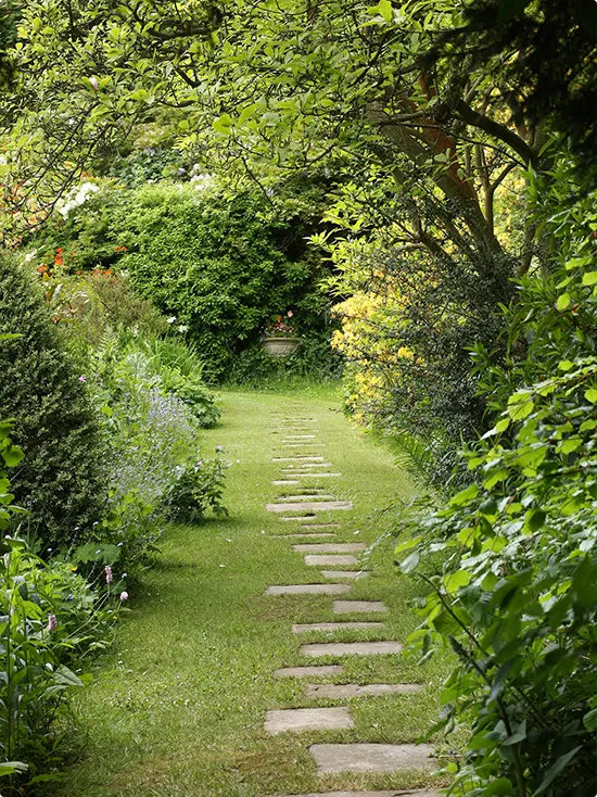 Flat Stone Path in an English Garden