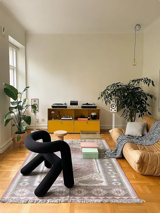 Loop Chair and Mustard Media Console