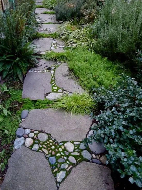 Mosaic Detail in an Irregular Flagstone Path