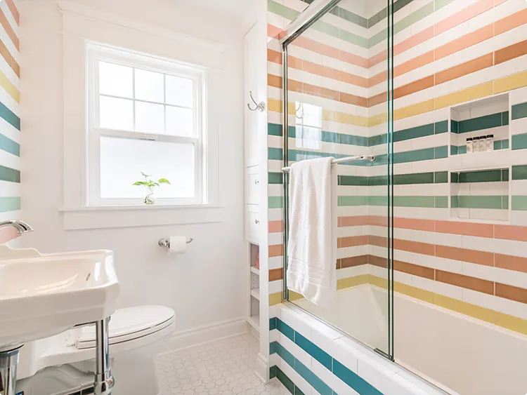 Pink Orange Yellow Green and Teal Horizontal Shower Stripes
