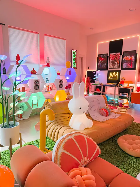 Playful Modular Neon Hexagon Shelf Wall
