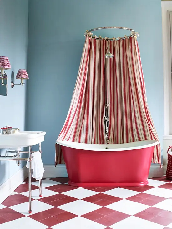 Red Bathtub Checkerboard Bathroom