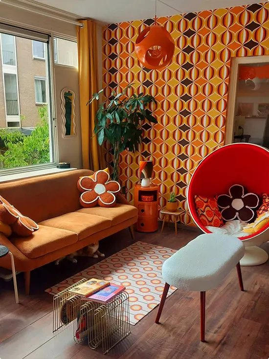 Retro Orange and Brown Living Room