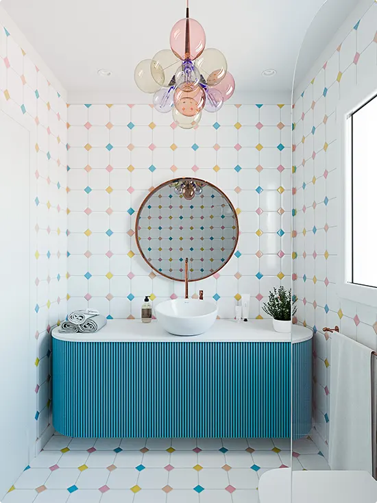White Diamond Tile and Bubble Chandelier