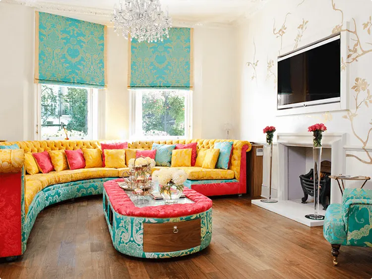 Yellow C-Shaped Tufted Sofa