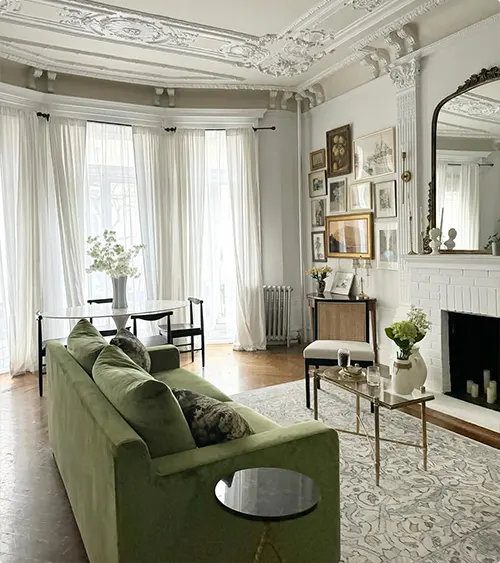 Architectural Room with an Ornate Ceiling and Tall Windows