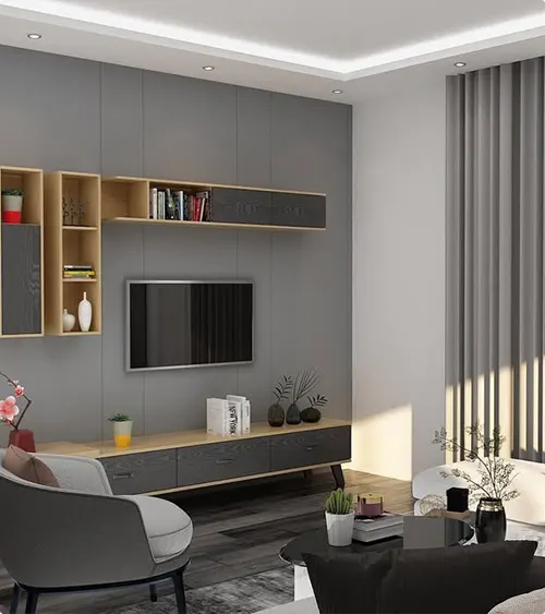 Built-In Wood Shelving Wall