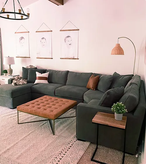 Charcoal Sectional Against Blush Walls