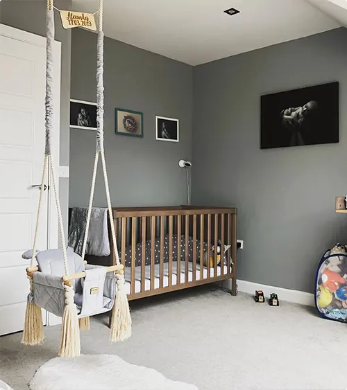 Dark Gray Walls with an Indoor Swing