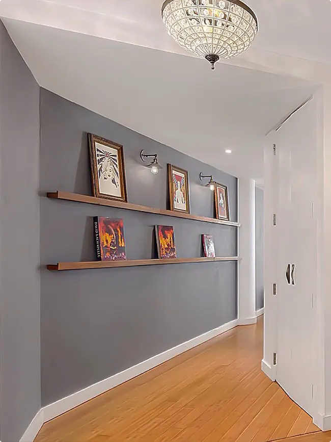 Gray Wall with Floating Shelves
