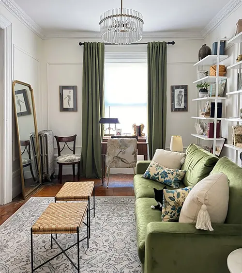 Matching Curtains Around a Crystal Chandelier
