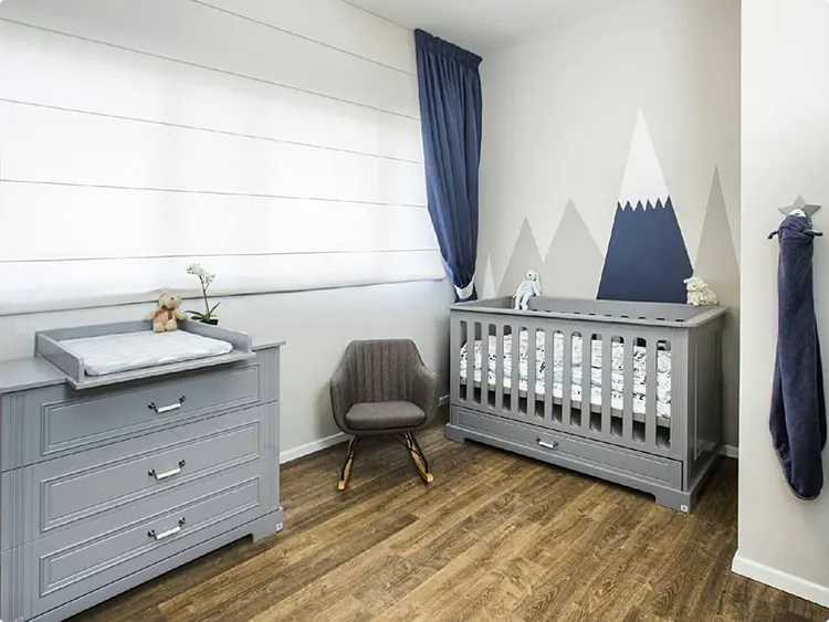 Nursery Mural with Mountain Design and Matching Furniture