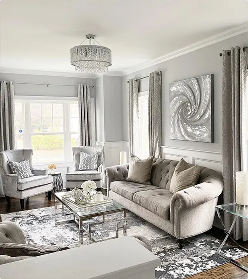 Traditional Elegant Living Room with Crystal Chandelier