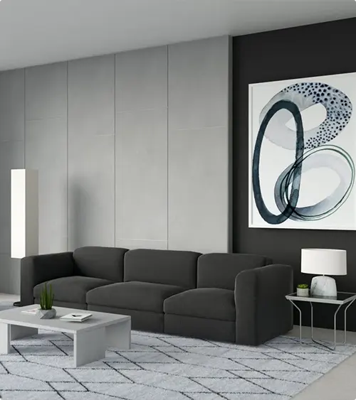 Two-Tone Wall Treatment with Oversized Abstract Art