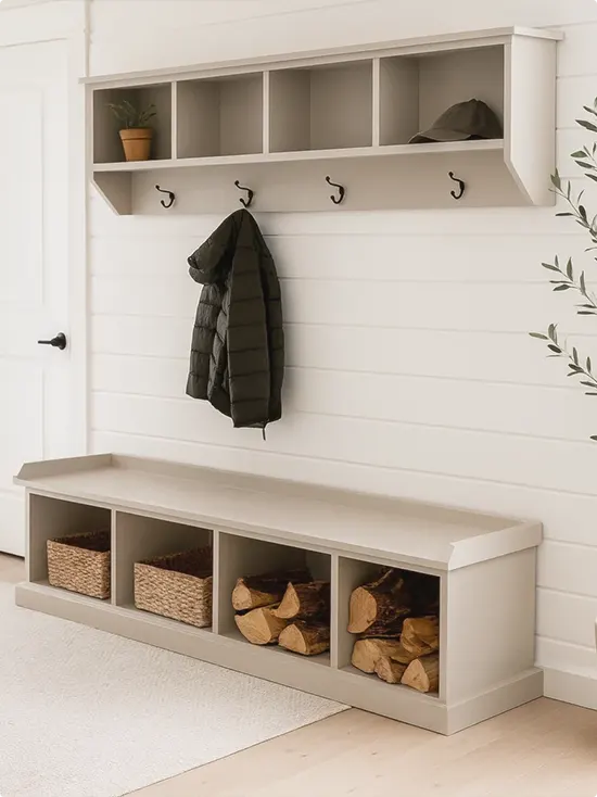Cubby Bench with Shiplap Wall