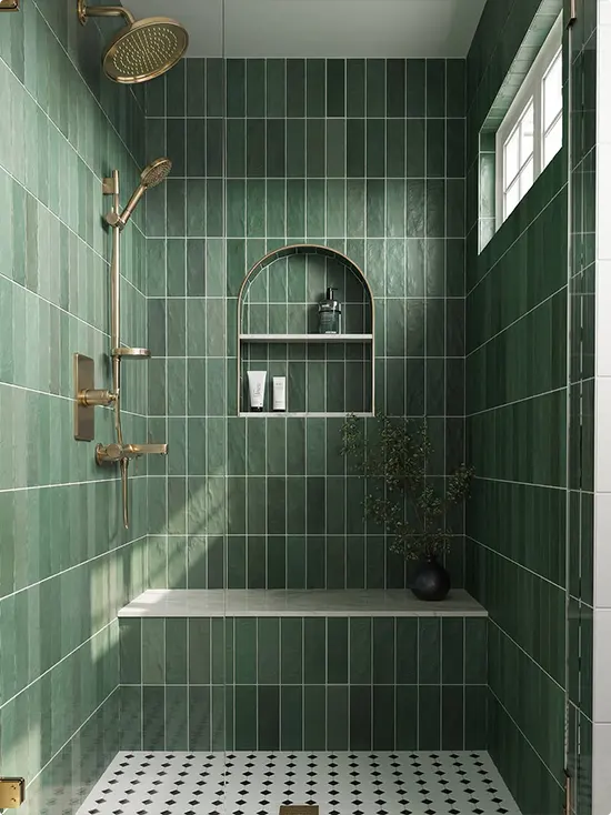 Forest Green Stacked Tile with Arched Niche